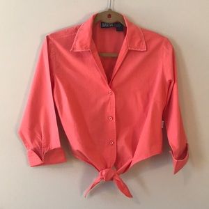 Coral tie blouse